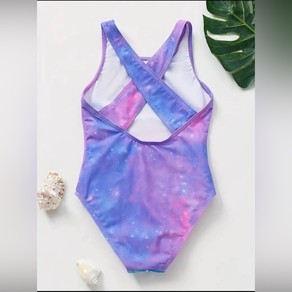 NWT Girls Mermaid Swimsuit with Drawstring Bag - Picture 3 of 4